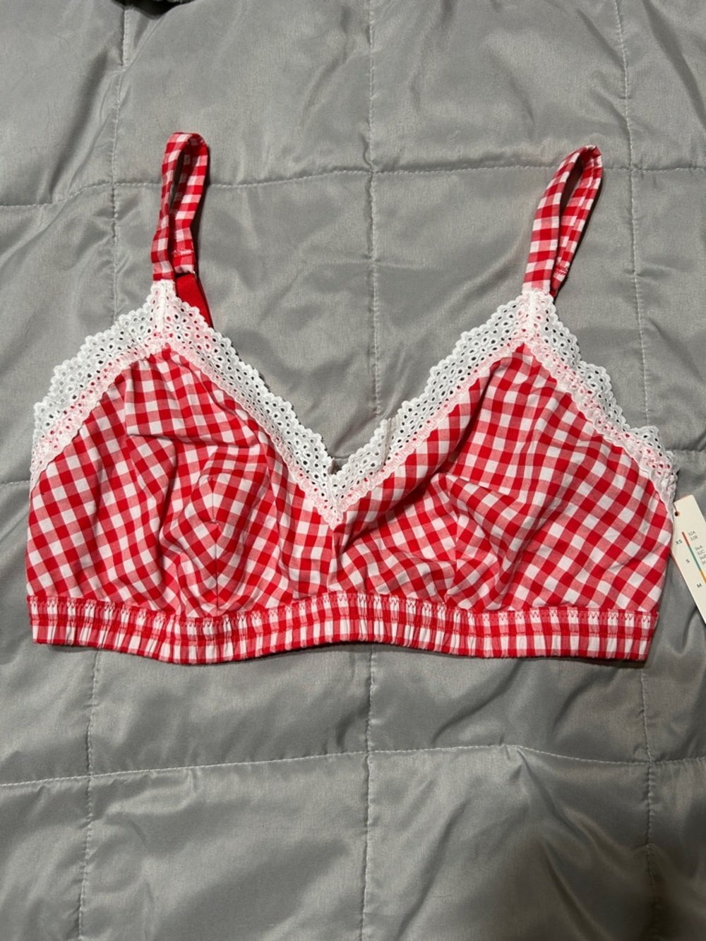 Colsie Red Gingham Lace-Trim Bralette